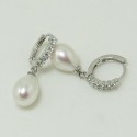 Boucles d'Oreilles Perles d'Eau Douce blanches et Plaqué Rhodium