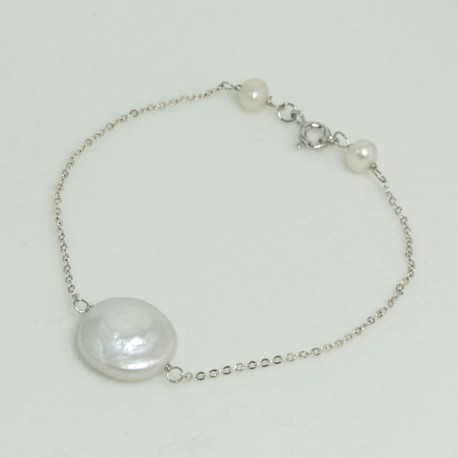 Bracelet  fin Perle d'Eau Douce Baroque Chaîne argent 