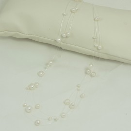 Collier Perle d'Eau Douce Blanche Fil Transparent