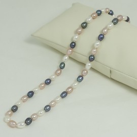 Collier perles d'eau douce ovales multicolores – 7.0x8.5 mm